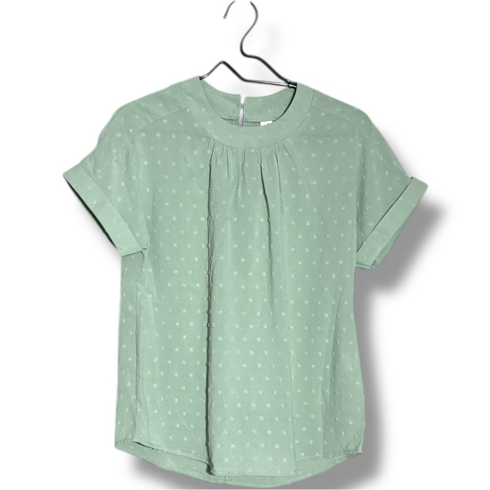 Unbranded Chic Mint Green Textured Short Sleeve Flowy Crewneck Blouse - Picture 13 of 16